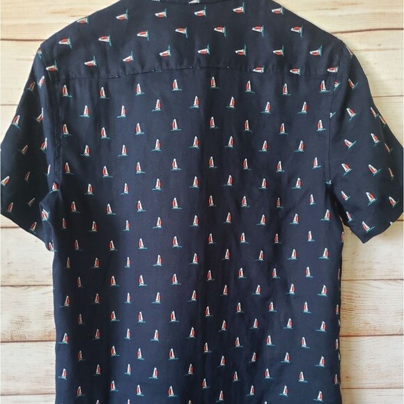 Onia 100% Linen Samuel Embroidered Sailboat Short Sleeve Buttondown Blue Shirt - Picture 9 of 12